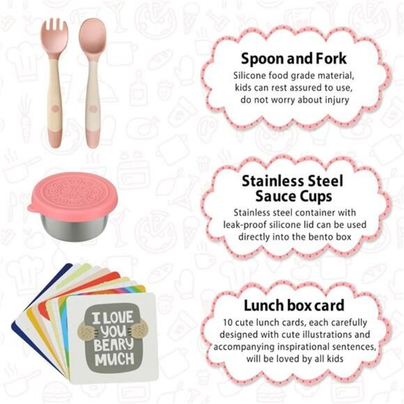 Kids bento lunch box set with thermos insulated bag leakproof food container - Picture 5 of 8